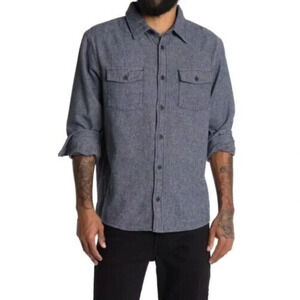 Slate and Stone Men's Heavy Flannel Shacket Shirt in Twill Dark Blue - Size L